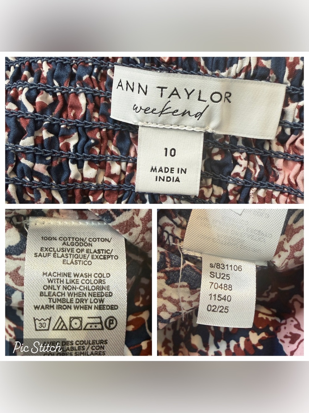 Ann Taylor Blue Pink Floral Smocked Flare Midi Dress 10 Spaghetti Straps Pockets - Picture 10 of 11